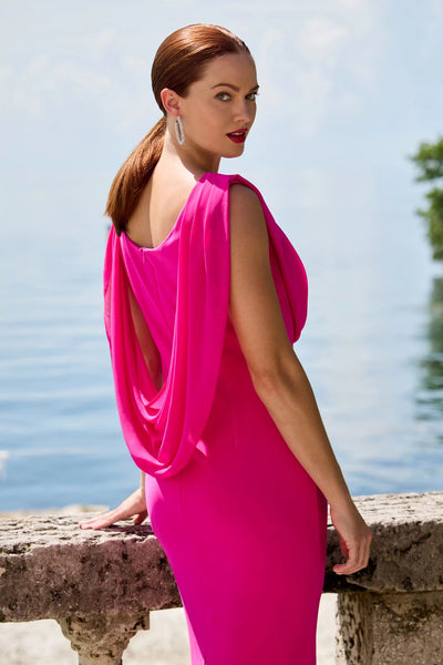 Bright Pink Draped Cowl Dress