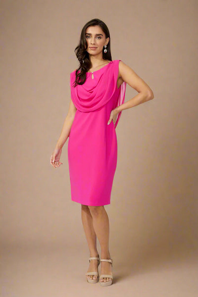 Bright Pink Draped Cowl Dress