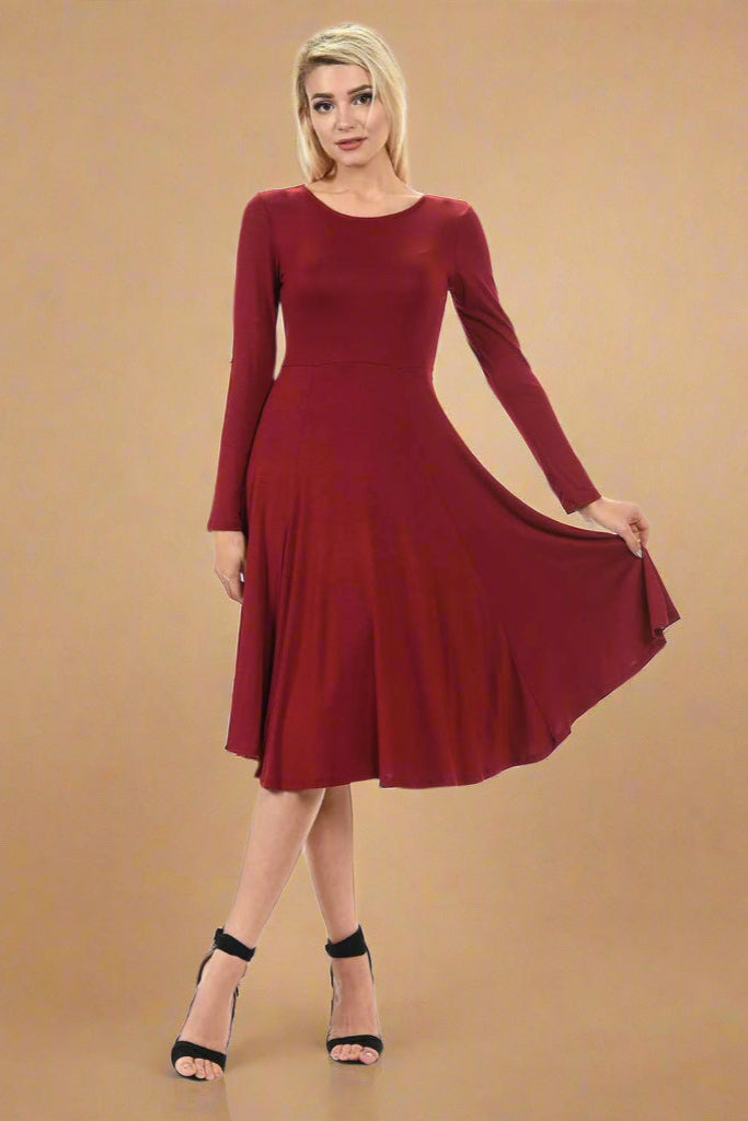 Long Sleeve Fit and Flare Midi Dress for Women