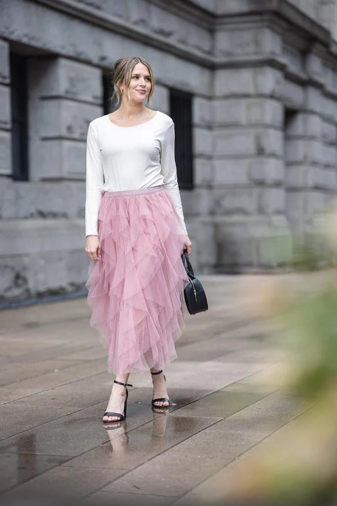 White tulle skirt and cheap top