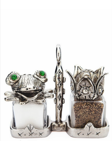 "Frog and Prince" Handmade Salt and Pepper Shakers with Holder