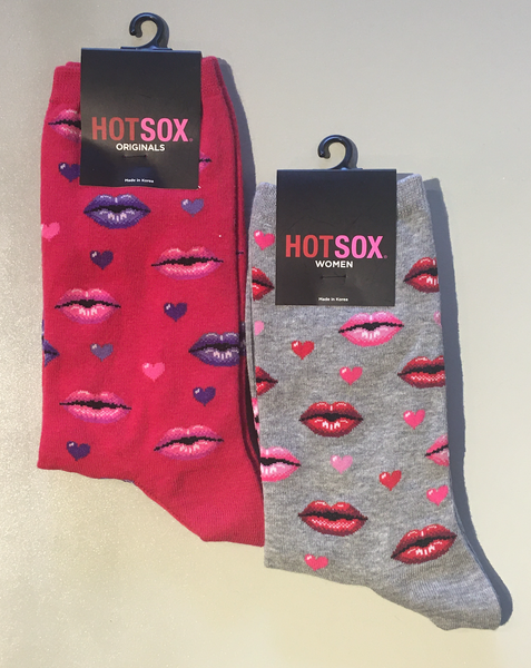 HotSox for Women, Hearts and Kisses in Grey or Red