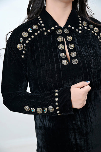 Black Velvet Tunic Shirt with Conchos