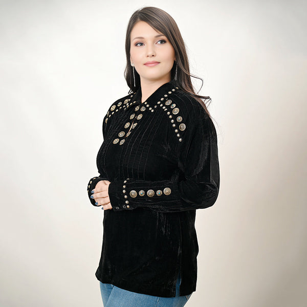 Black Velvet Tunic Shirt with Conchos