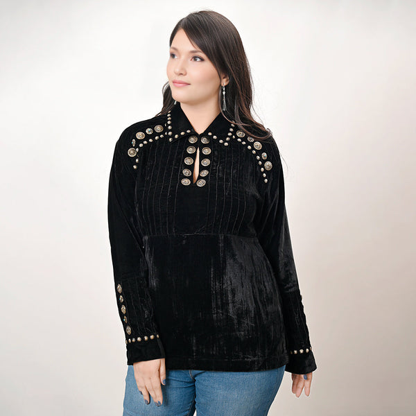 Black Velvet Tunic Shirt with Conchos