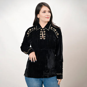 Black Velvet Tunic Shirt with Conchos