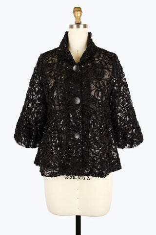 Floral Chenille & Sequins Peplum Jacket