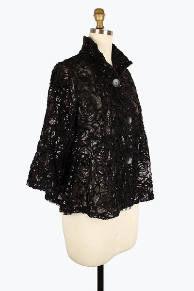 Floral Chenille & Sequins Peplum Jacket