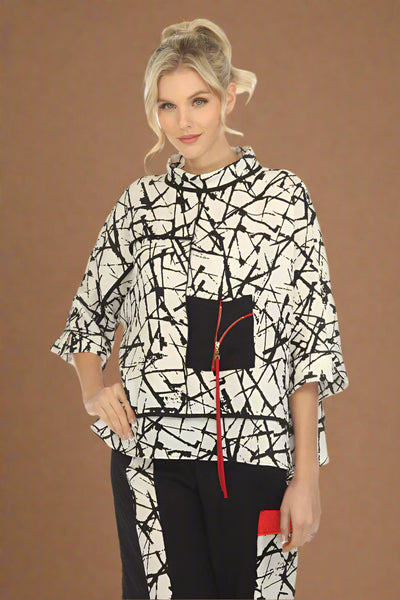 Abstract Mock Neck Top