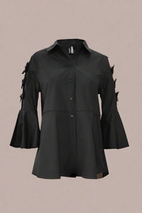 Black Blouse with Bow Sleeve Detail