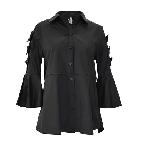 Black Blouse with Bow Sleeve Detail