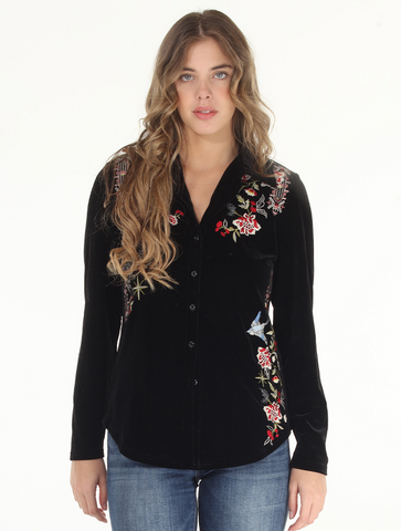 Floral Embroidered Button-Down Blouse