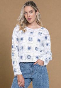 Blue & White Crochet Style Top