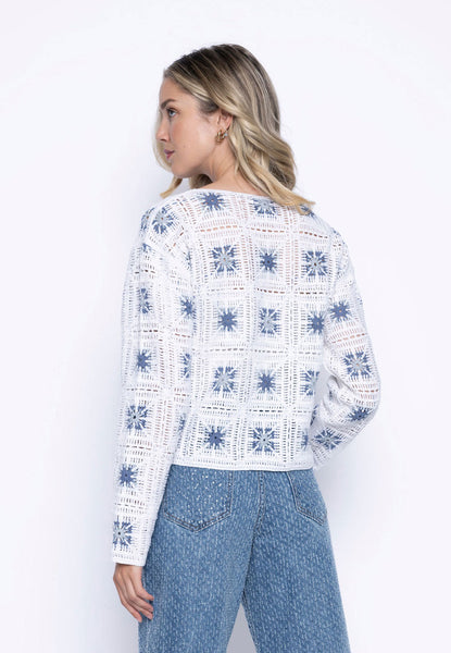 Blue & White Crochet Style Top