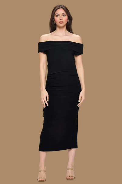Off shoulder Ruched Dress with side slit