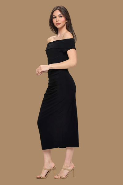 Off shoulder Ruched Dress with side slit