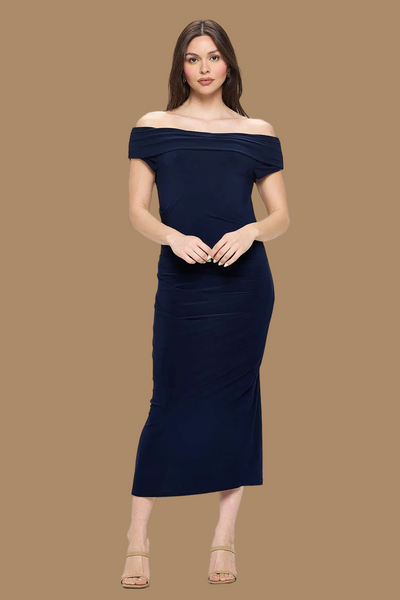 Off shoulder Ruched Dress with side slit