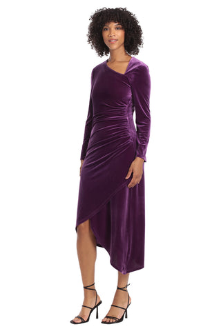 Velvet Asymmetrical Neckline Hi-Lo Party Dress