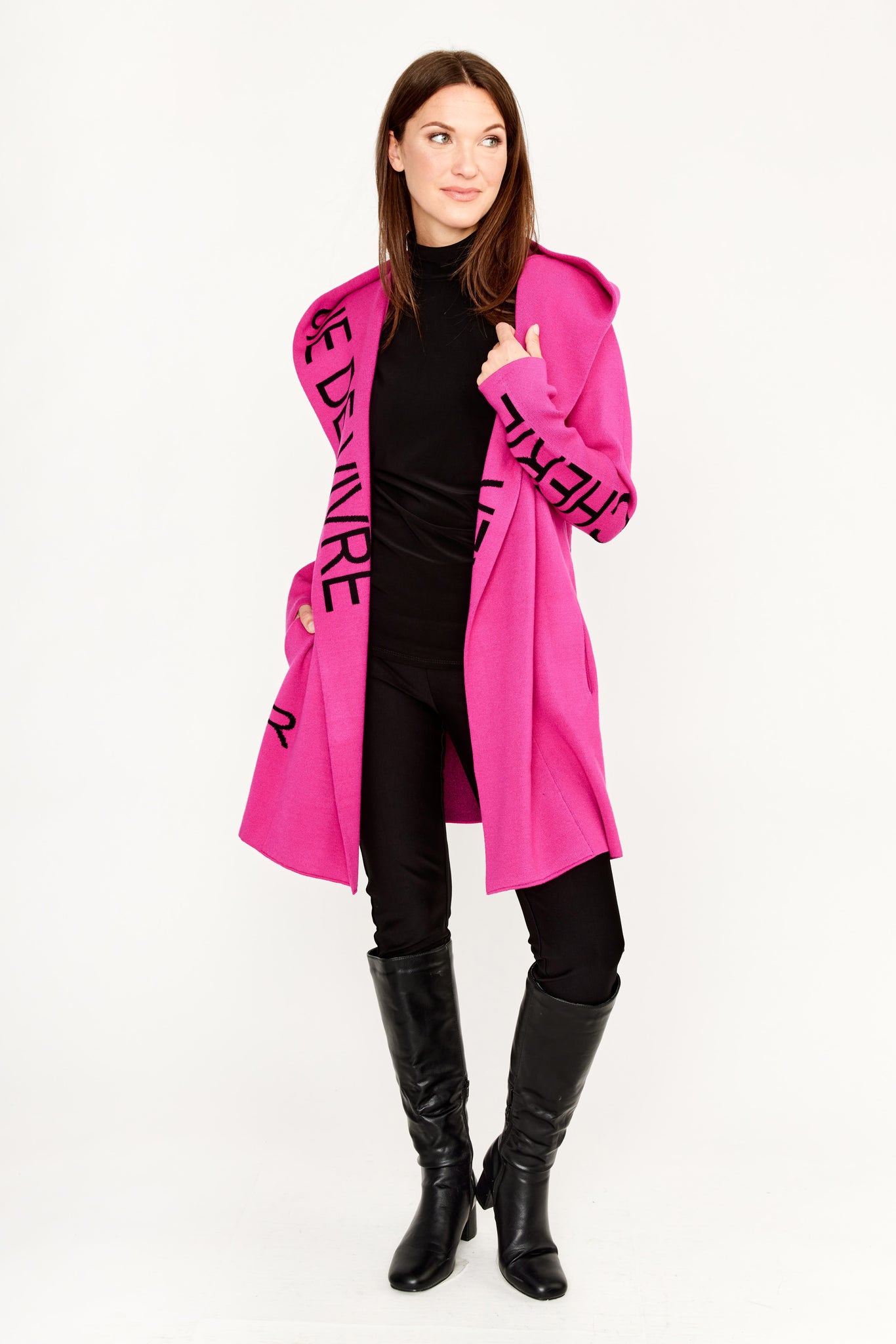 Frank Lyman Hooded Graphic Knit Cover Up