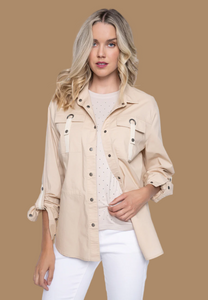 Button-Front Curved-Hem Jacket