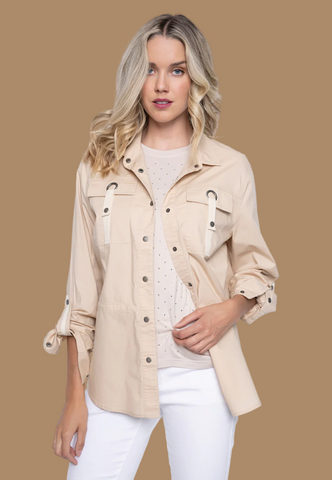 Button-Front Curved-Hem Jacket