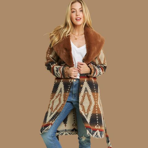 Aztec Jacket With fur collar