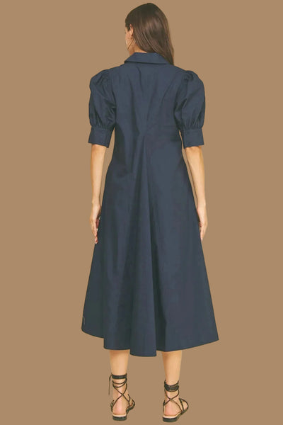 V-neck Pleated A line Dress