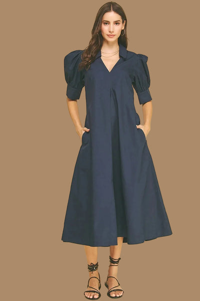 V-neck Pleated A line Dress