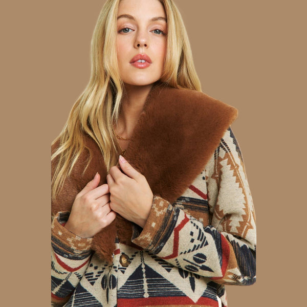 Aztec Jacket With fur collar
