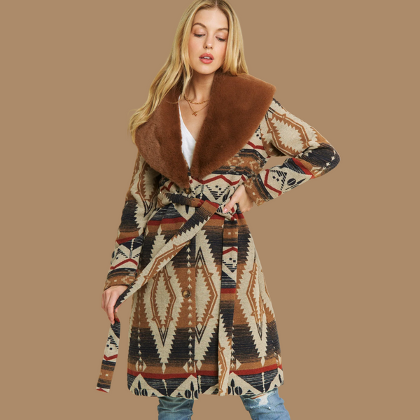 Aztec Jacket With fur collar