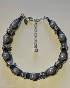 Yolanta Pearls in Mesh with Silver Accents Choker