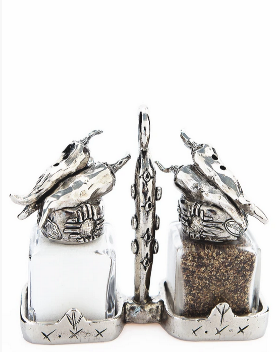 "Chili Peppers" Handmade Salt and Pepper Shakers with Holder