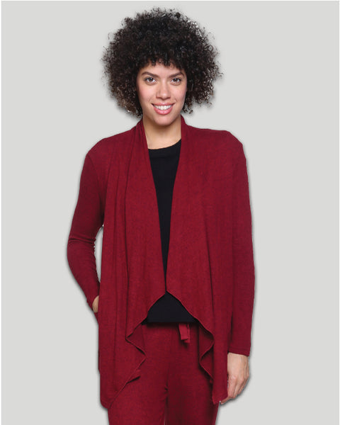 Soft Knit, Draped Cardigan in Red or Grey