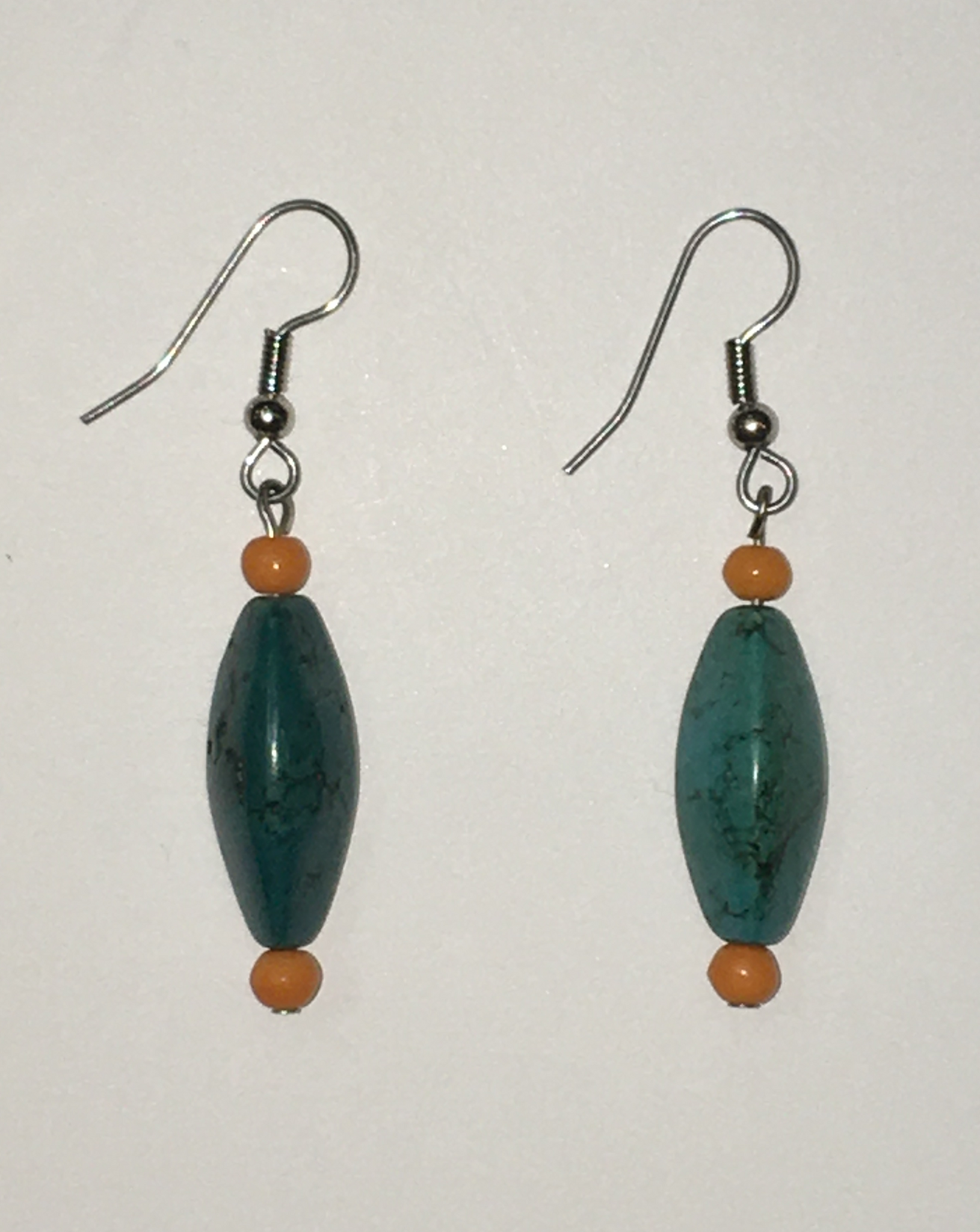 Turquoise Drop Earrings with Orange Bead Accents