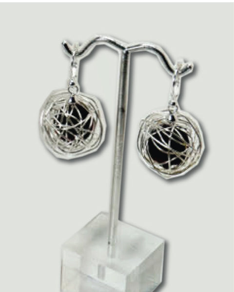 Black and Silver Wire Balls Earrings