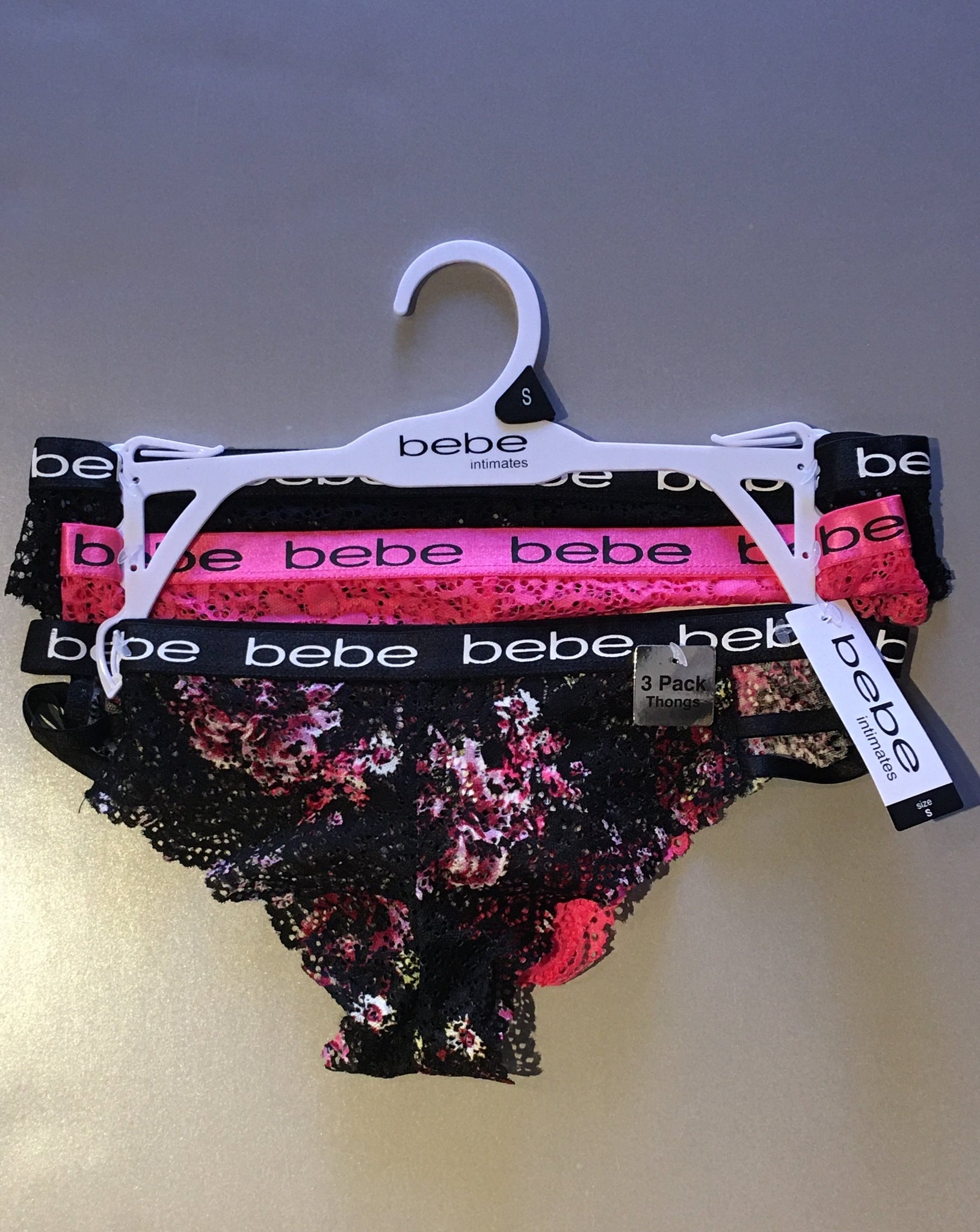 Buy Bebe women 3 pack brand logo thong panties white light blue grey Online