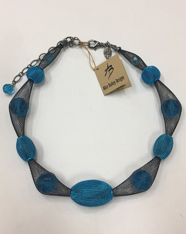 Turquoise Mesh, Crystal and Nylon Necklace