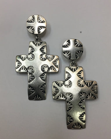 Silver-Toned Cross Earrings