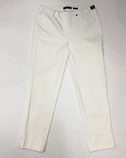 Cropped, Slim Fit White Robell Jeans with Cuffs