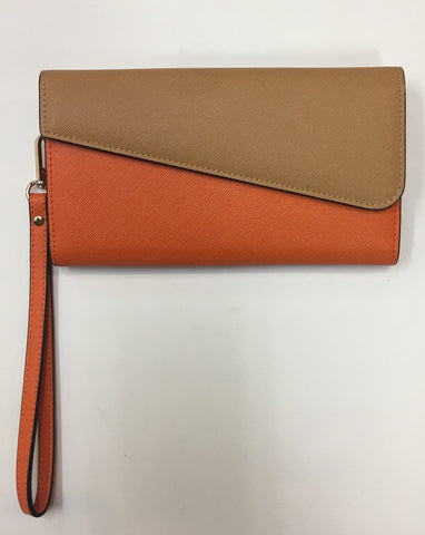Camel and Orange Wallet Clutch with Detachable Strap