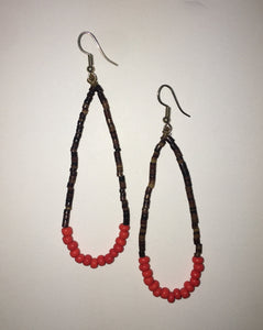 Hand Beaded Oyster Shell and Orange Beads Earrings