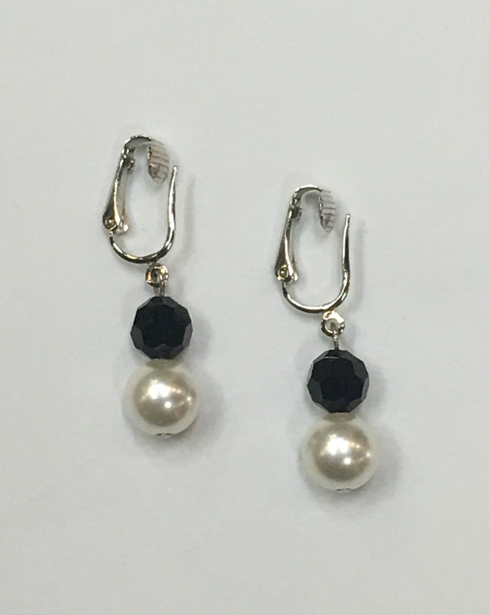 Clip Earrings- Pearls with Black Beads