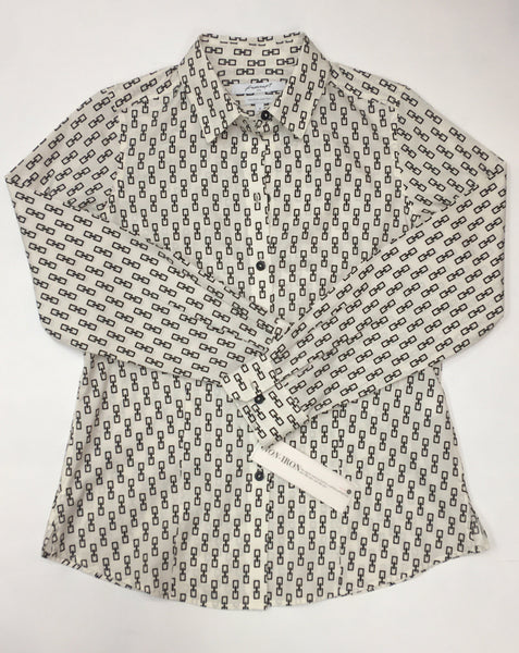 Foxcroft, No Iron, White with Black Links Button Up Shirt