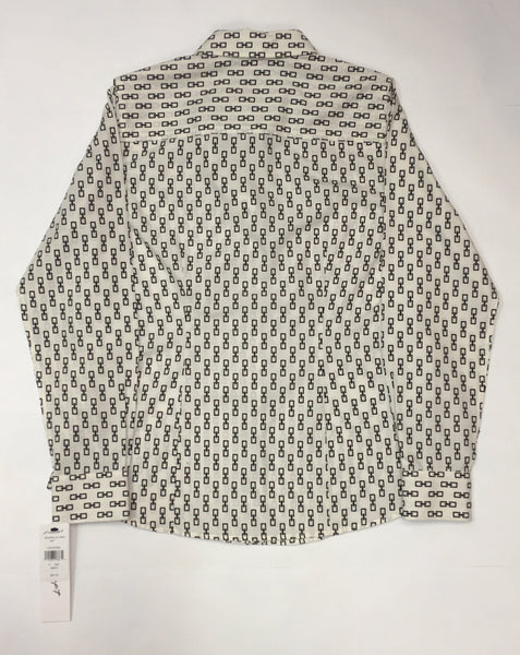 Foxcroft, No Iron, White with Black Links Button Up Shirt