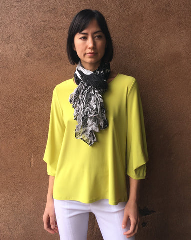 Chartreuse Top with Ruched Cuffs