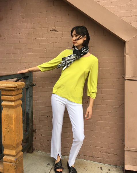 Chartreuse Top with Ruched Cuffs