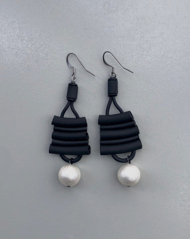 Black Licorice Earrings With Faux Pearls