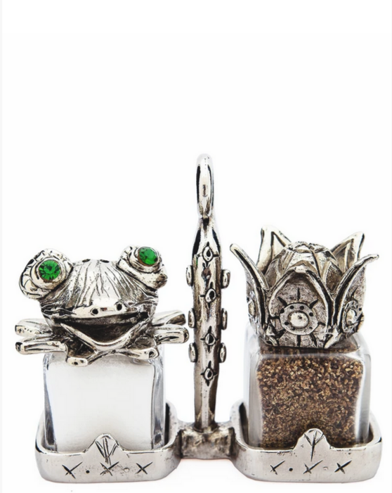 "Frog and Prince" Handmade Salt and Pepper Shakers with Holder
