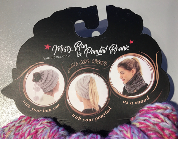 Pink, Messy Bun and Ponytail Beanie for Kids