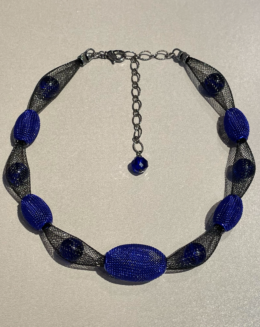 Cobalt Blue and Black Mesh Necklace